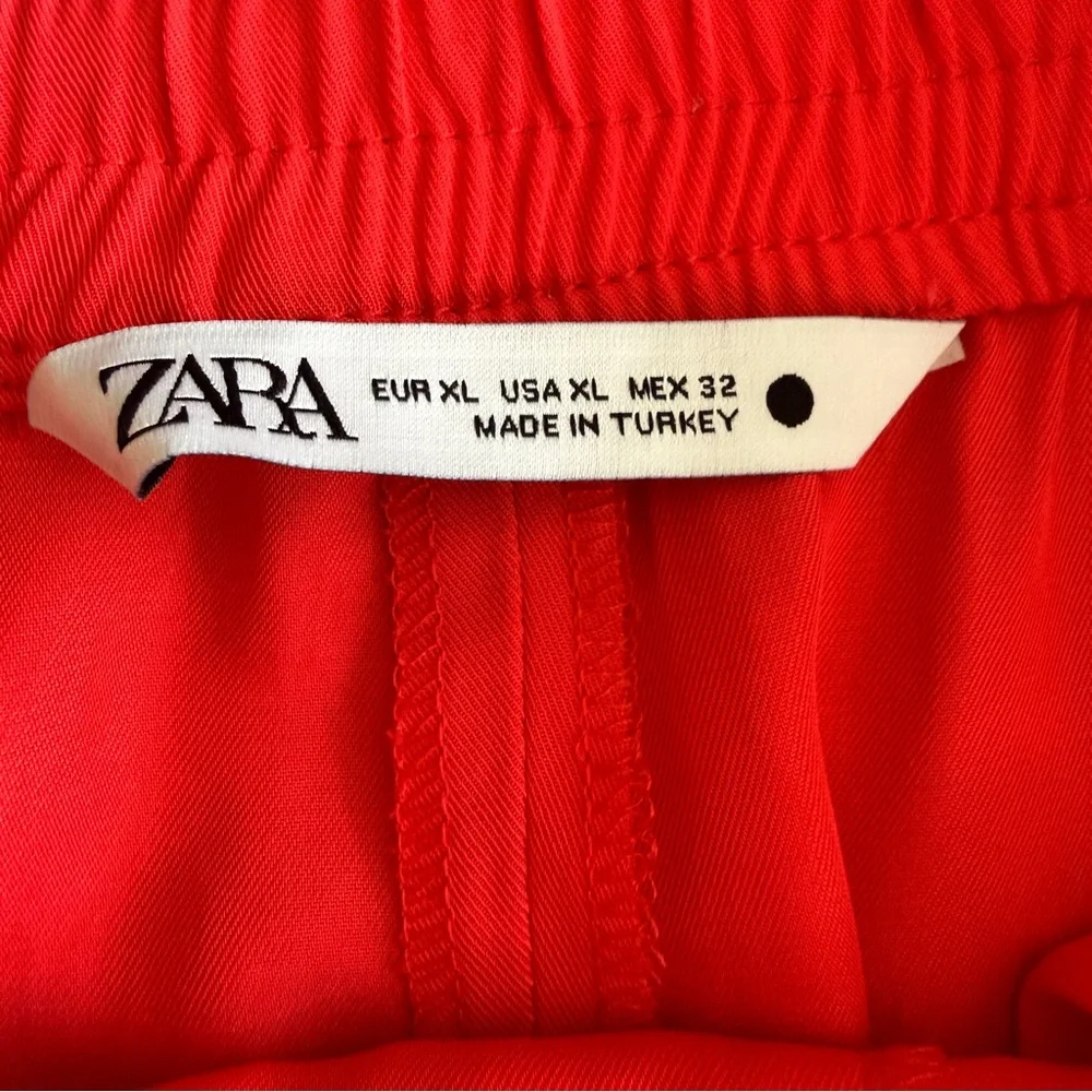 Zara Flowy Red Drawstring Pants Viscose/ Lyocell XL - Picture 8 of 11